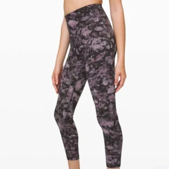 Lululemon Align Pant 25" Leggings Floral Illusion Ice Grey Multi Purple Black 4 - Picture 1 of 7